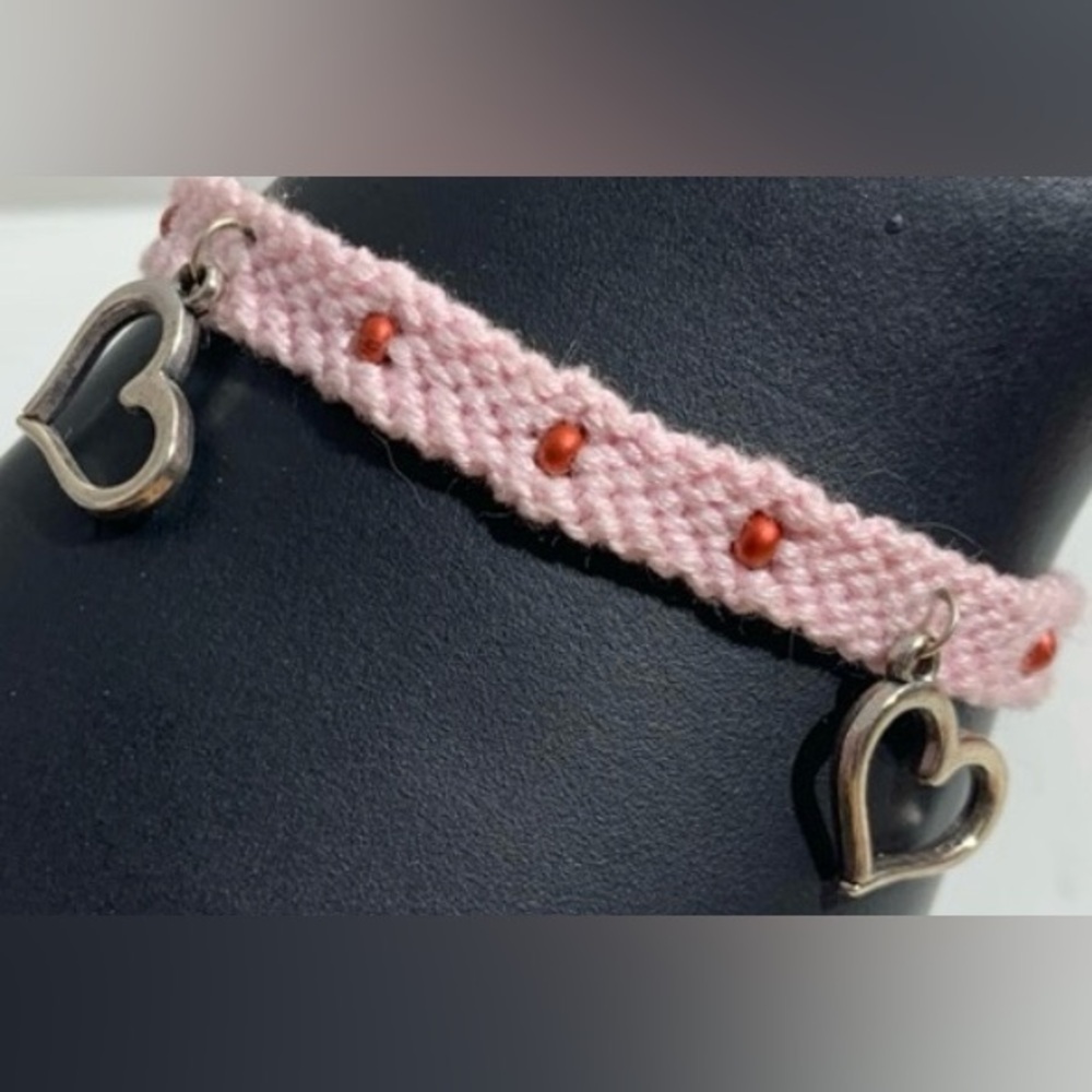 Hand crafted beaded with silver heart charms macrame bracelet